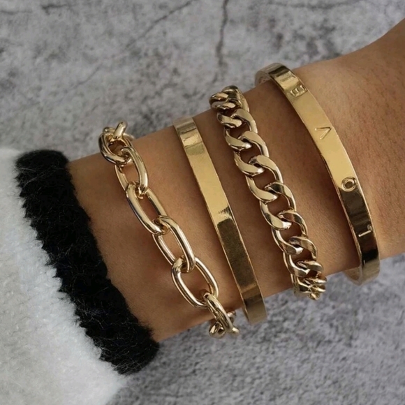 Fashion Jewelry Jewelry - 4 Piece Gold Love Cuff Link Chain Bracelets